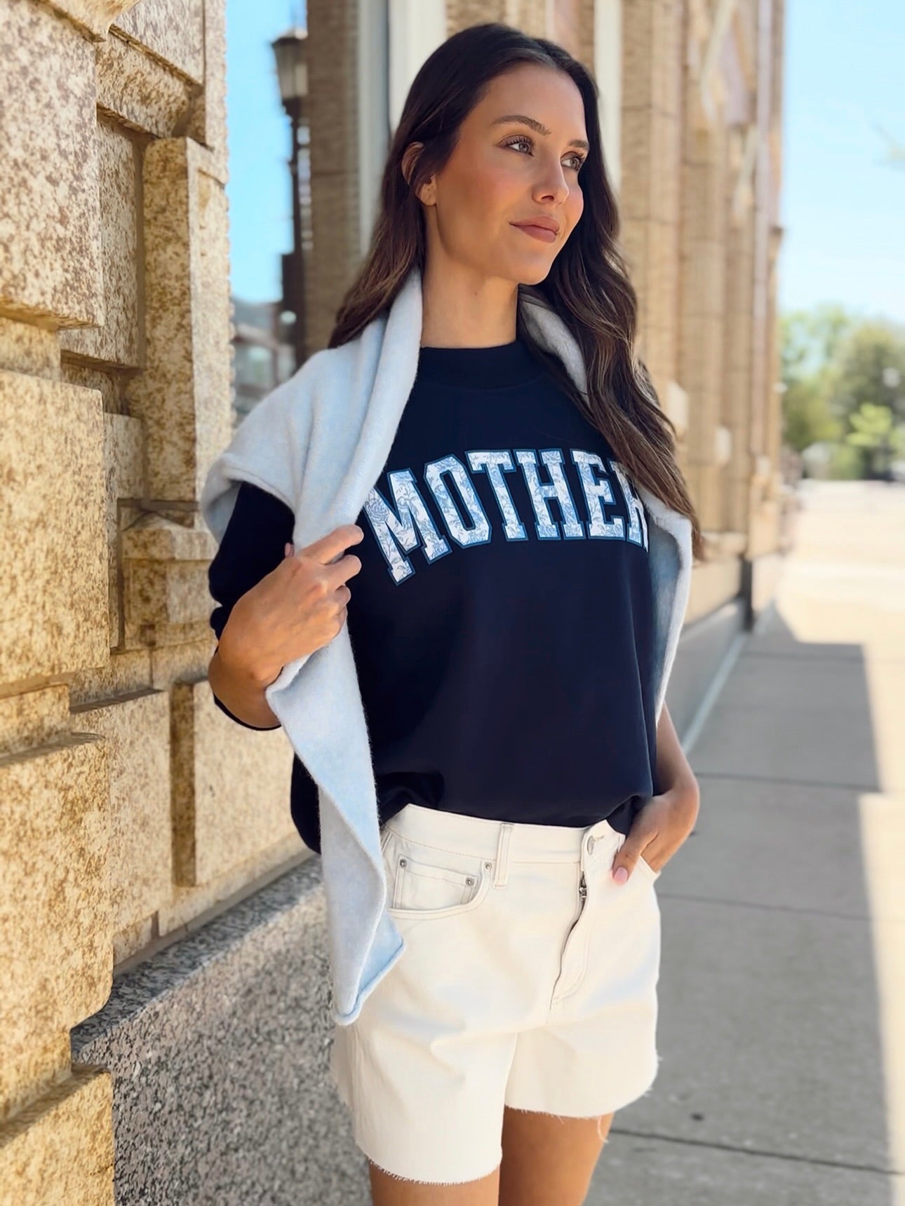 Mother Toile Mock Neck Sweatshirt