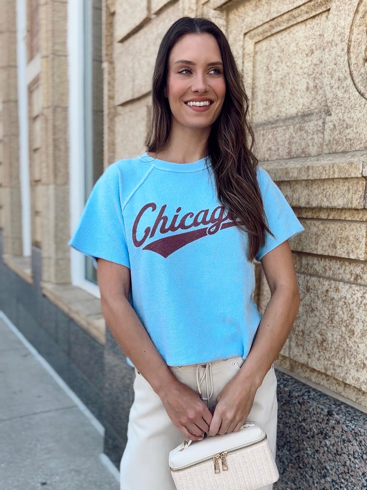 Custom Chicago Script Reverse Terry Slub Short Sleeve Sweatshirt