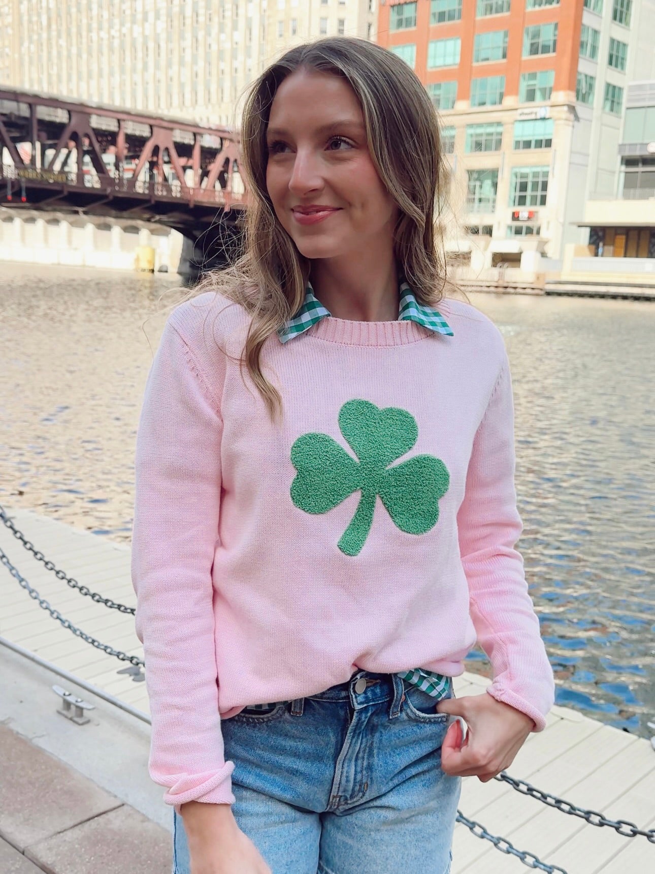 Chenille Shamrock Crewneck Sweater