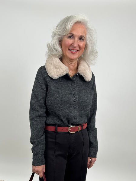 Faux Fur Collar Cardigan