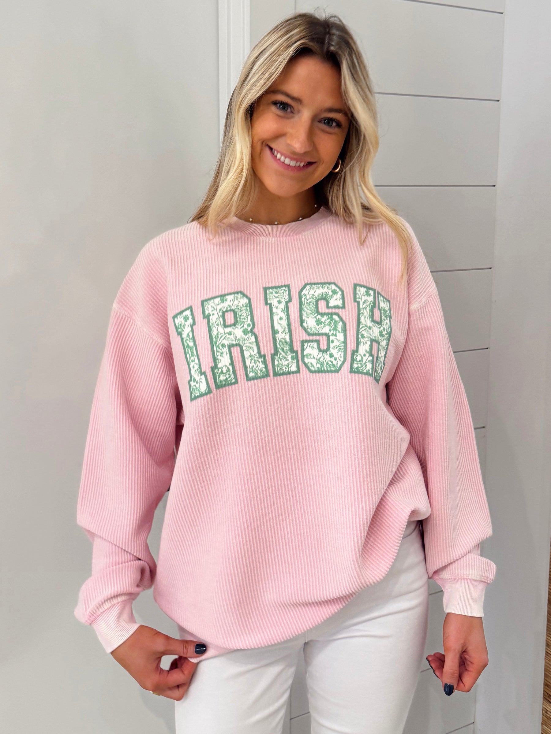IRISH Shamrock Toile Corded Crew Sweatshirt