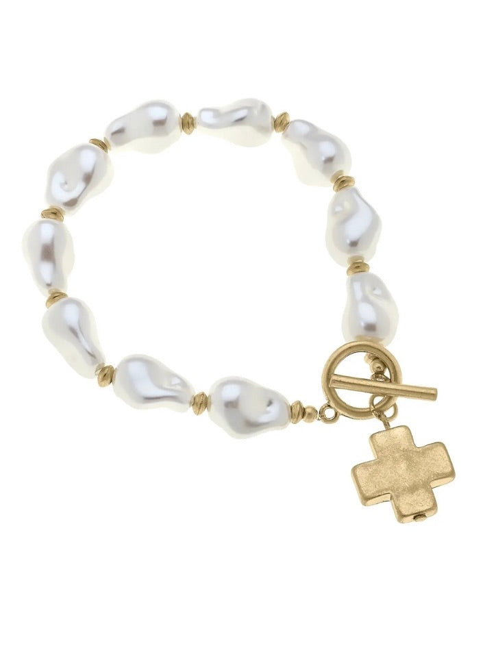 Beverly Pearl Cross Bracelet