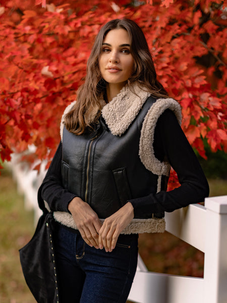 Faux Leather Shearling Vest