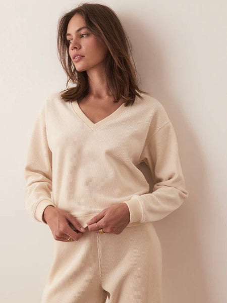 {Marine Layer} Velour Corduroy V Neck Sweatshirt