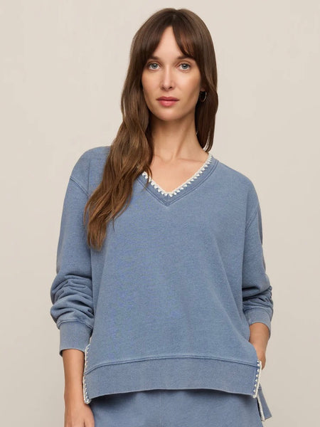 Z Supply Cam Knit Denim Whipstitch Top