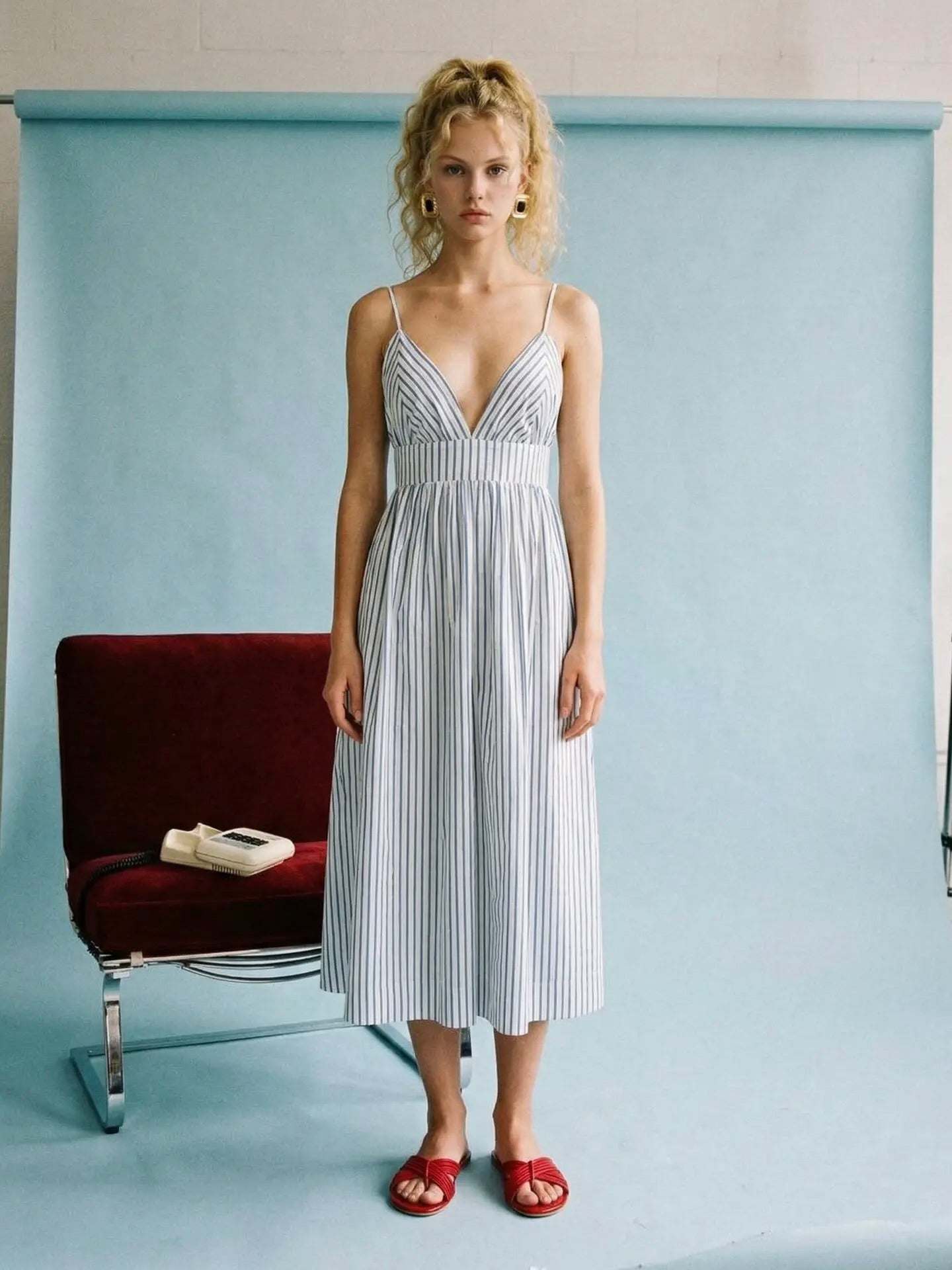 Striped Cut Out Back Midi Dress