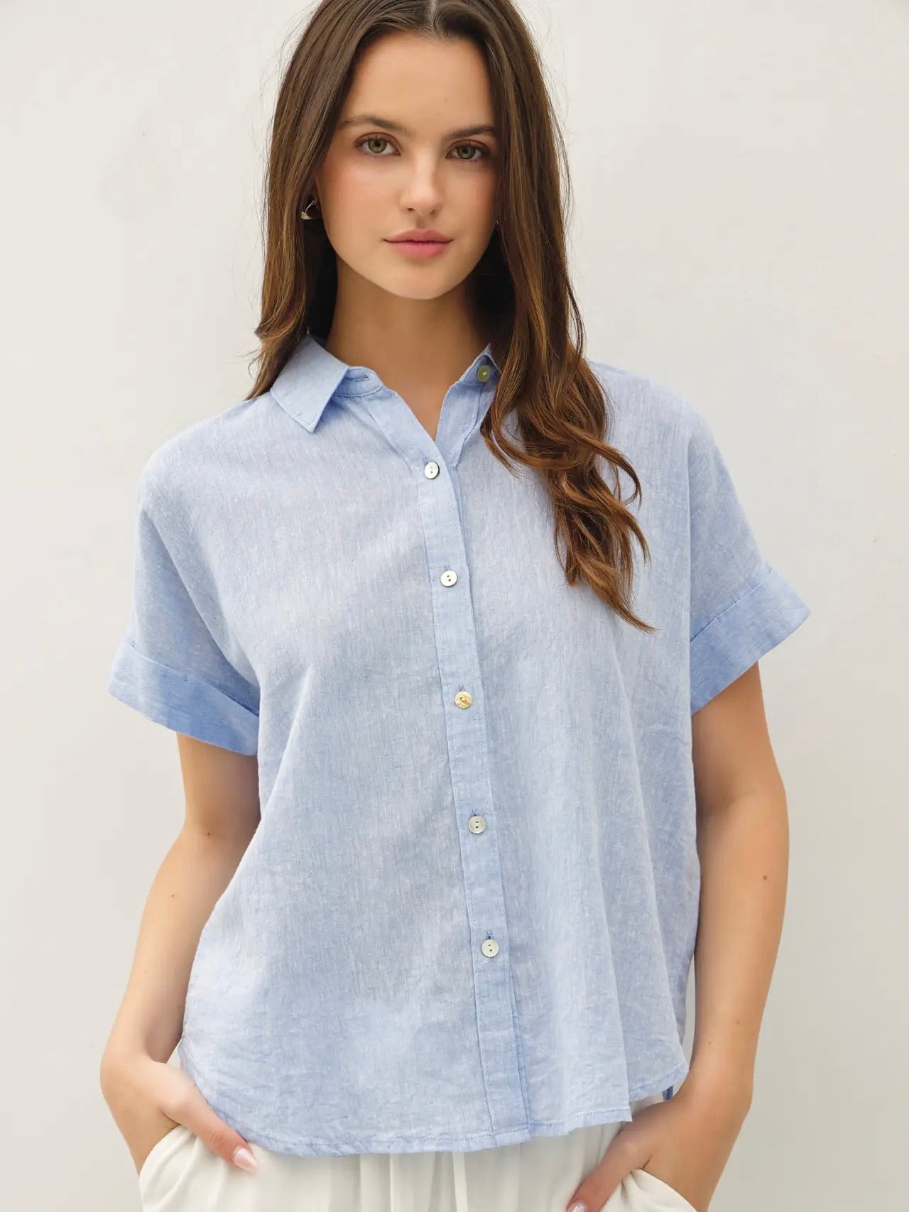 Linen Short Sleeved Stripe Shirt