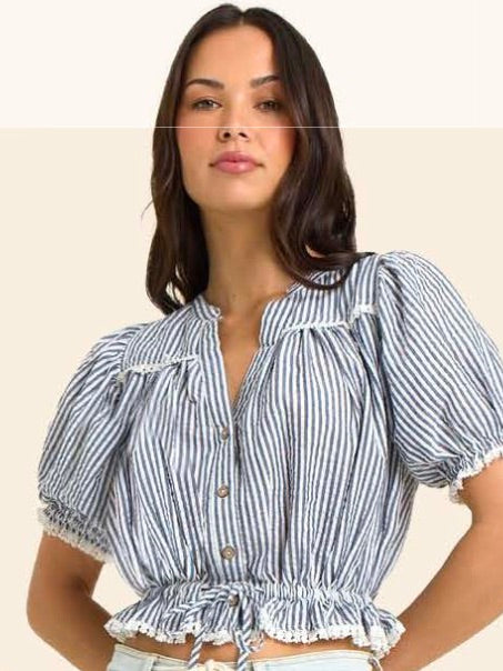 Stripe Puff Sleeve Woven Top