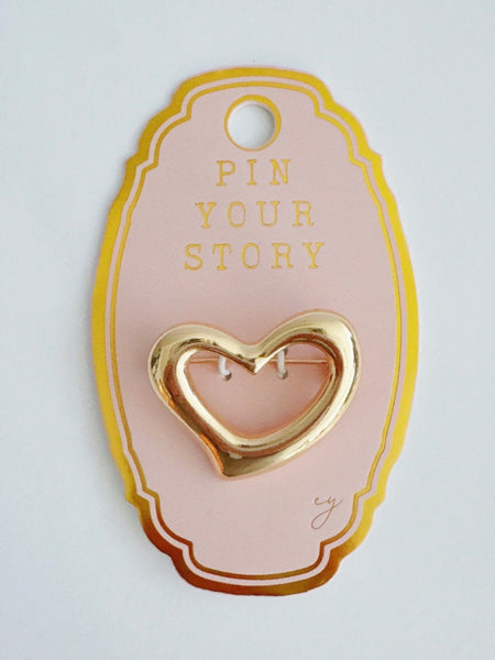 Golden Flow Heart Brooch Pin