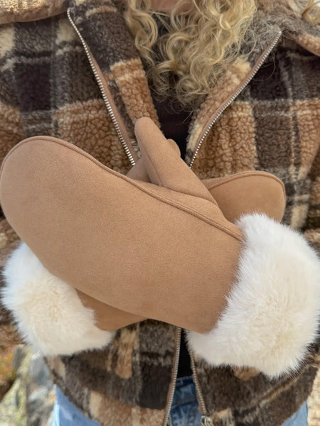 Suede Shearling Mitten