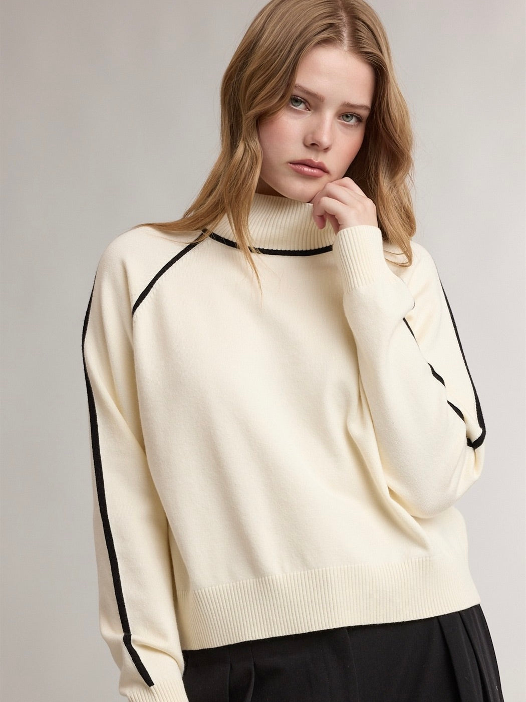 Black Trim Turtleneck Sweater