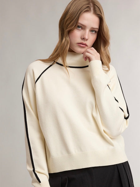 Black Trim Turtleneck Sweater