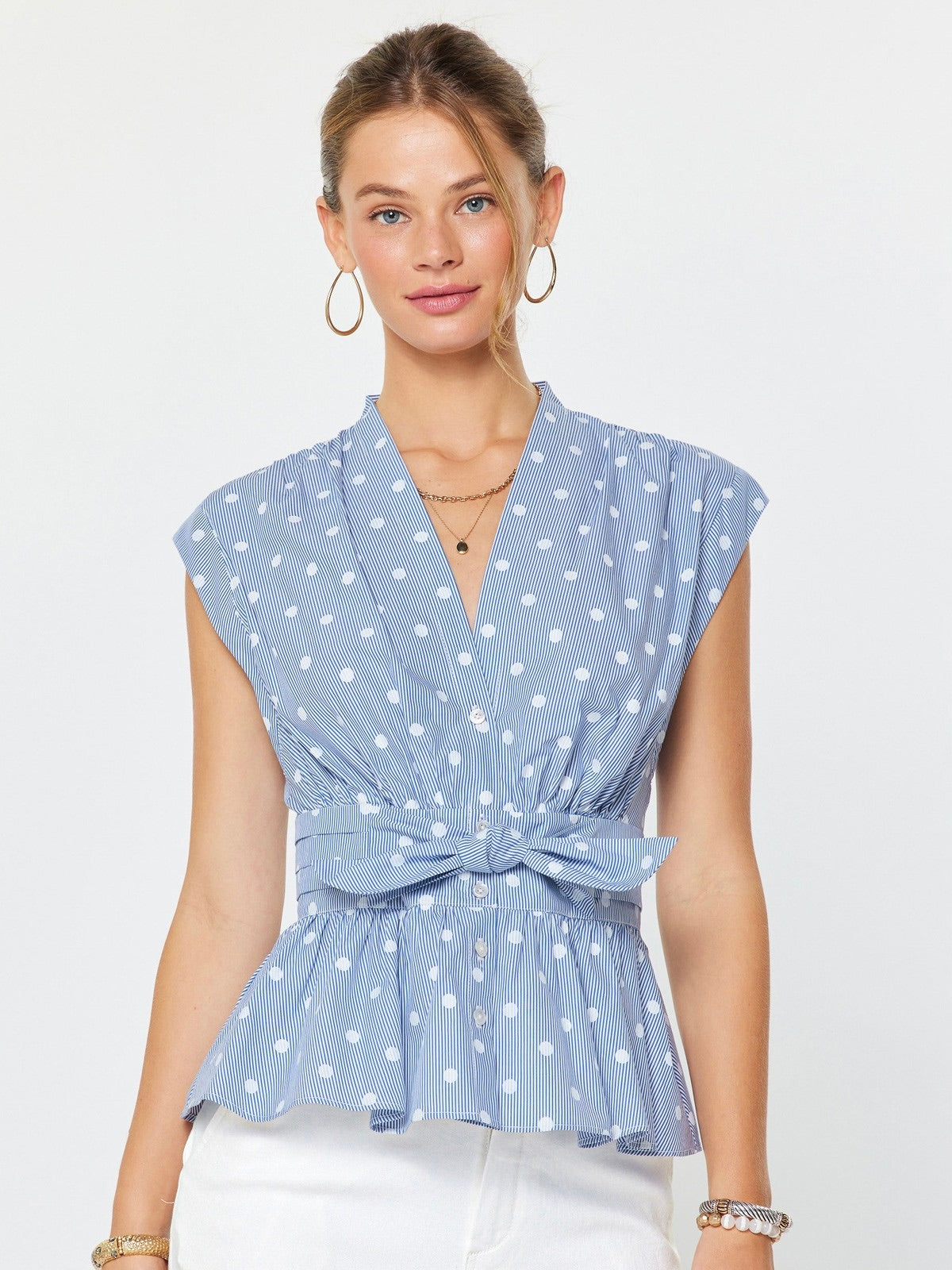 Striped Polka Dot Peplum Blouse