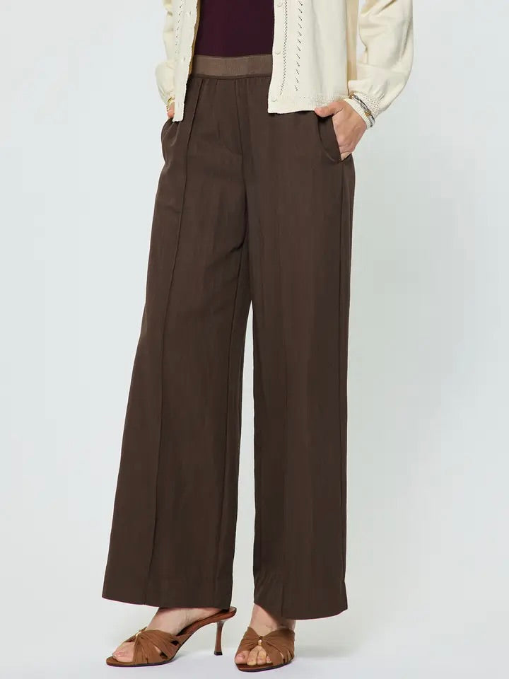 Elastic Waist Full Length Wide Leg Pant