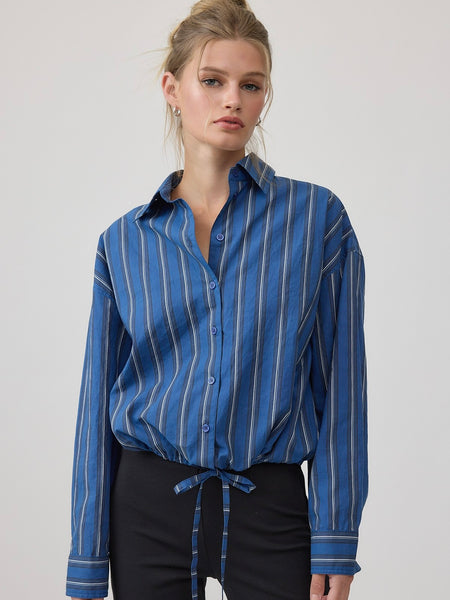 Stripe Button Up Drawstring Top