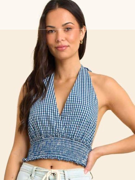 Gingham Woven Halter Top