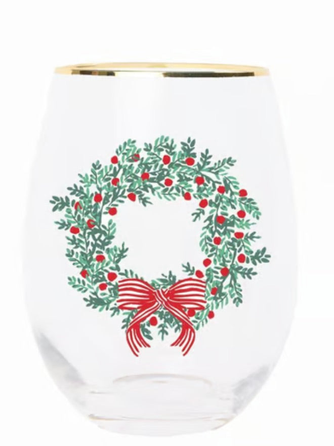 Holiday Stemless Wine Glass