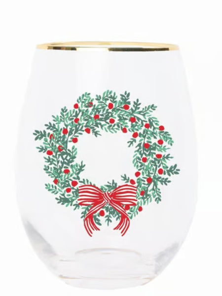 Holiday Stemless Wine Glass