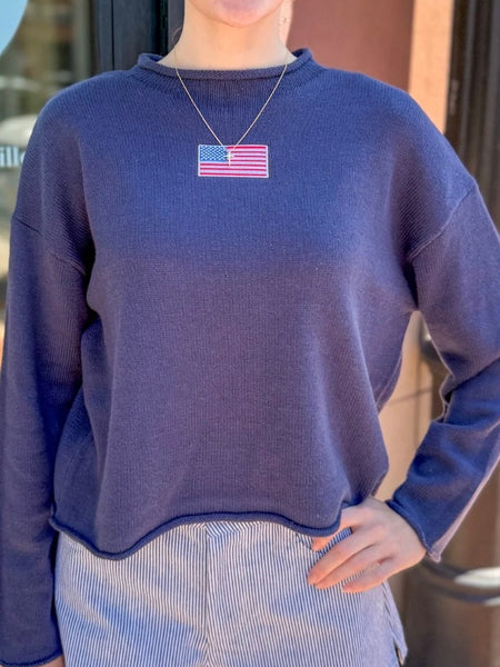 USA Flag Embroidered High Neck Sweater