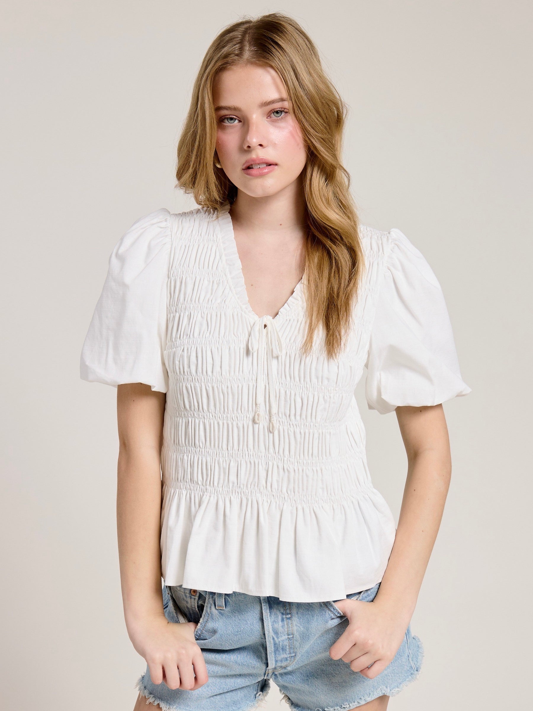 Smocked Puff Sleeve Top