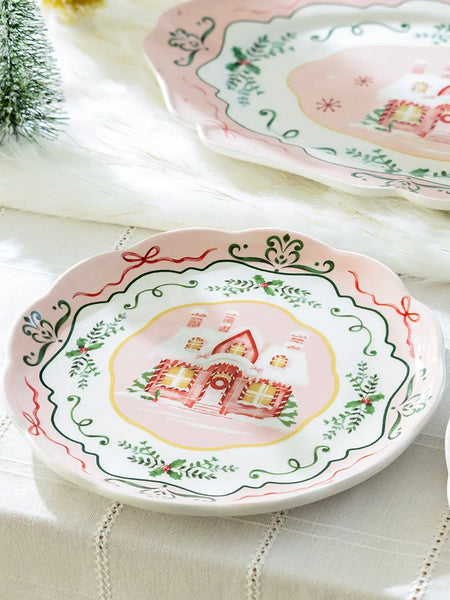 Christmas House Pink Dessert/Salad Plate