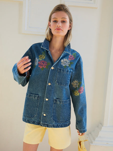 Floral Embroidered Denim Jacket