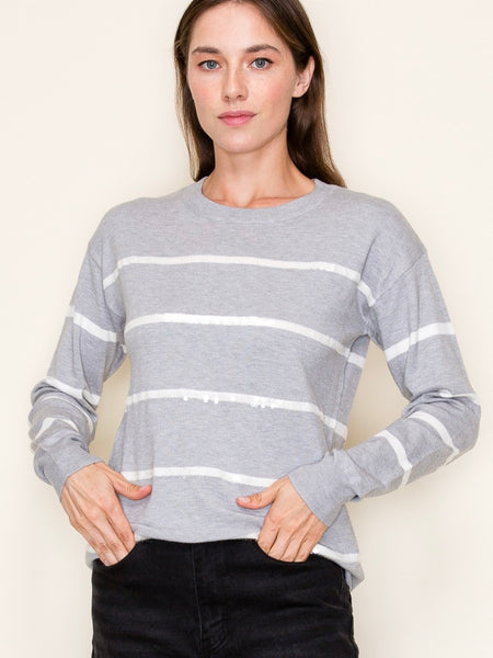 Beaded Stripe Pullover Sweater