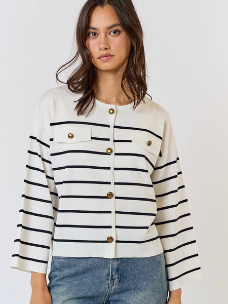 Button Up Striped Cardigan