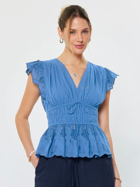 Embroidered Peplum Blouse