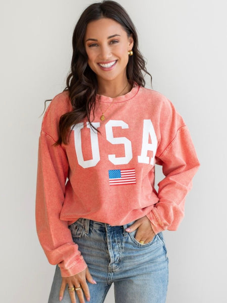 USA Flag Crewneck Cord