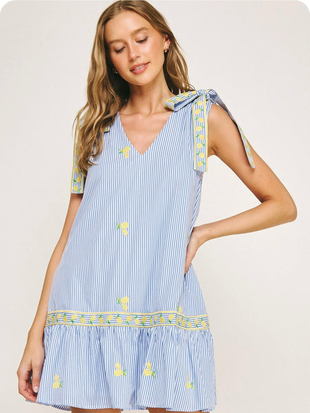 Lemon Embroidery Mini Dress
