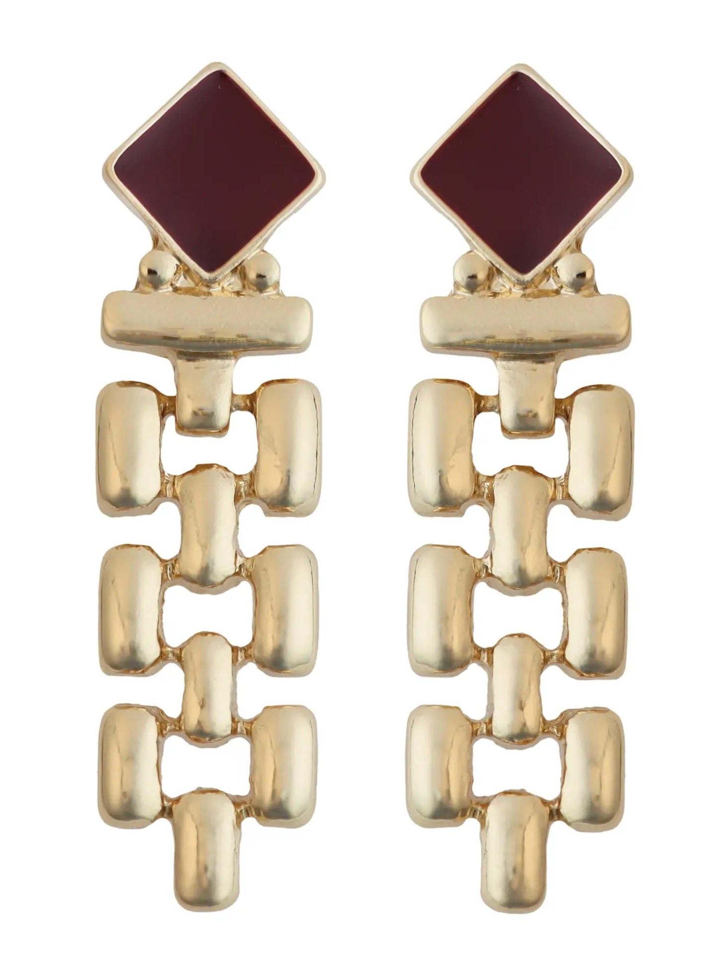 Enamel Square with Gold Drop Earring