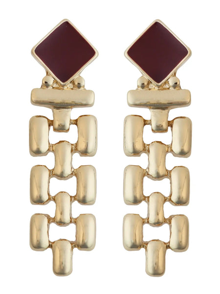 Enamel Square with Gold Drop Earring