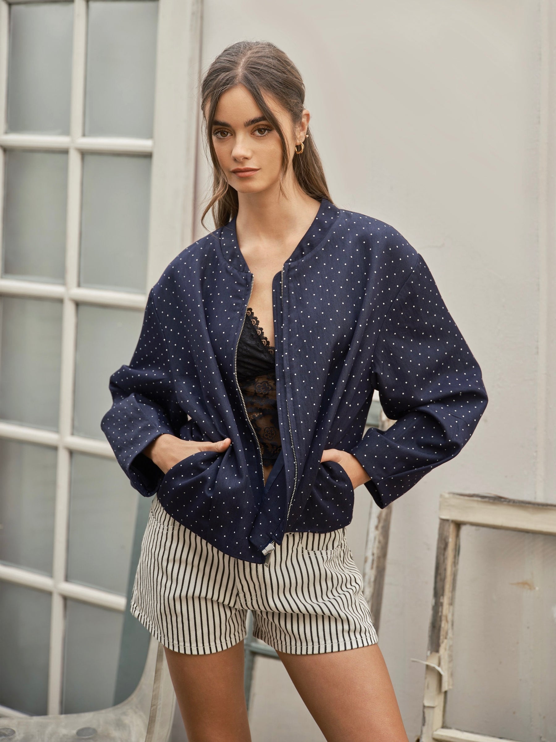 Dot Print Bomber Jacket