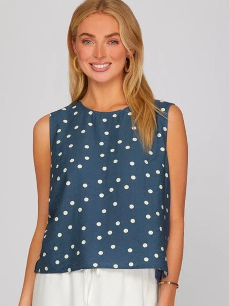 Sleeveless Polka Dot Print Top