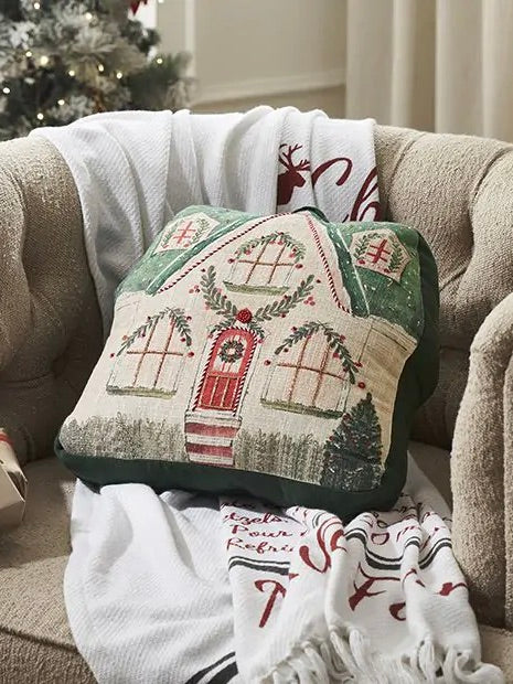 Christmas Cottage Beaded Pillow