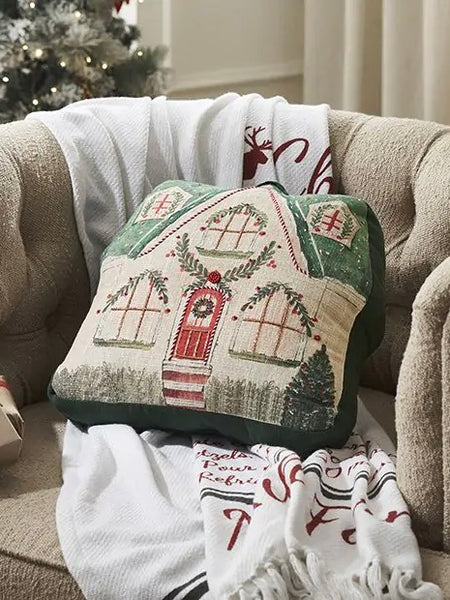 Christmas Cottage Beaded Pillow