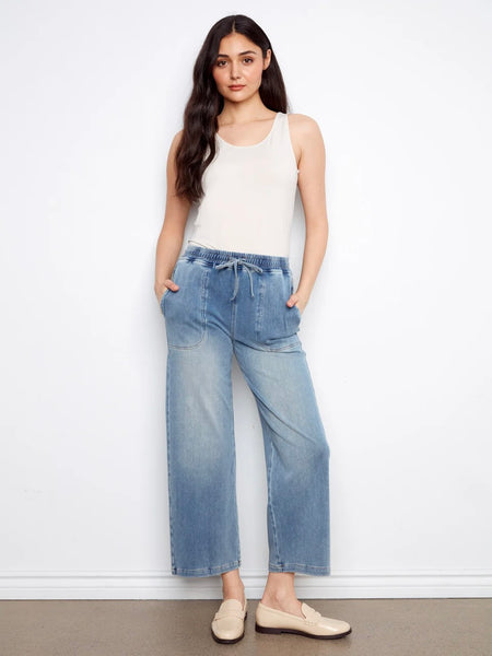 Knit Denim Wide Leg Jogger