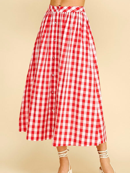 Gingham Button Down Skirt