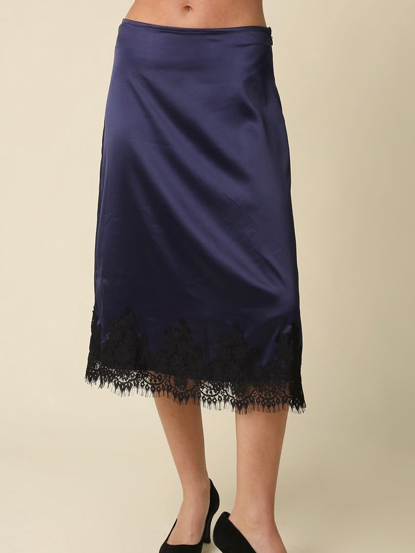 Lois Lace Trim Satin Skirt