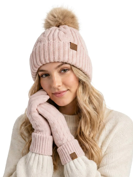 Cable Fur Pom Beanie