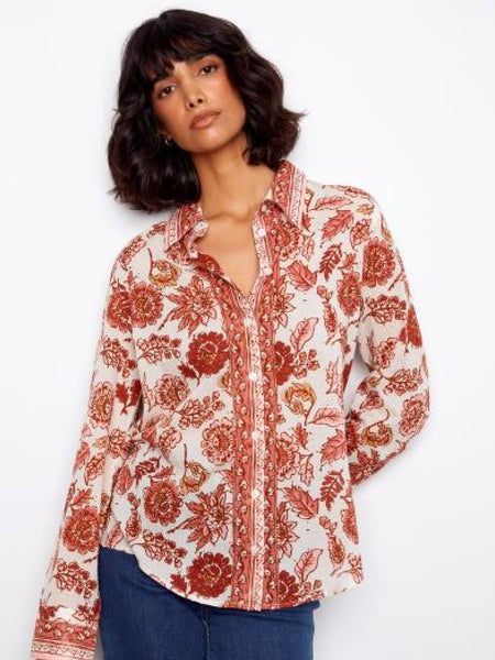 Printed Cotton Voile Button Up Blouse