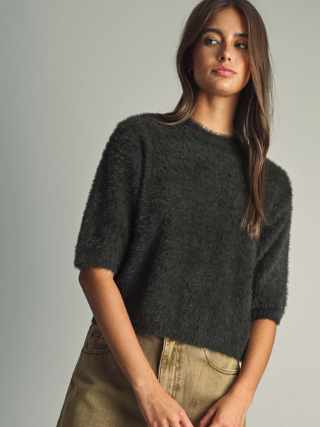 Fluffy Cropped Faux-Fur Sweater