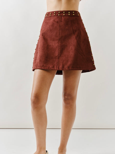 Suede Mini Skirt with Brass Studs