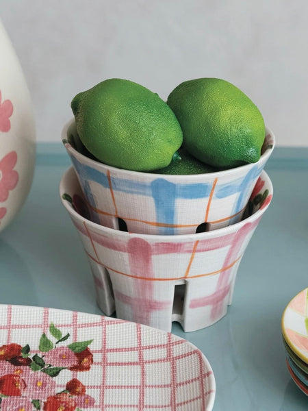 Hand Painted Plaid Berry Bowl