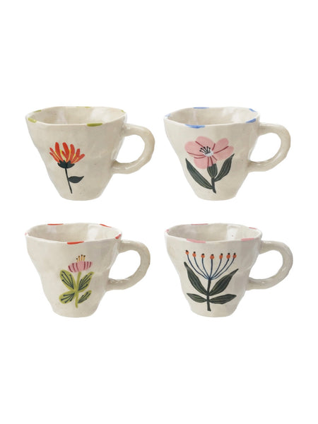 Hand Painted 10 oz. Stoneware Flower Image Mug