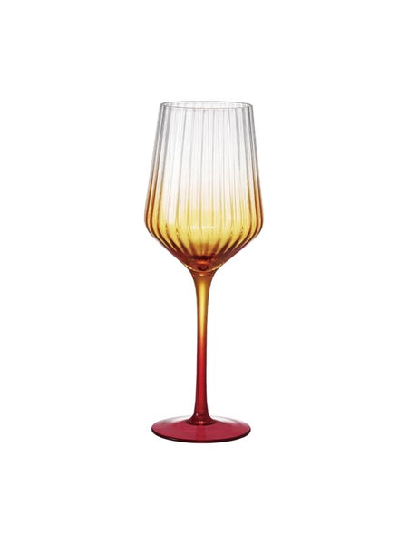Stemmed Fluted Wine Glass - Orange Ombre