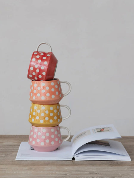 Hand Painted Stoneware Mug with Dots