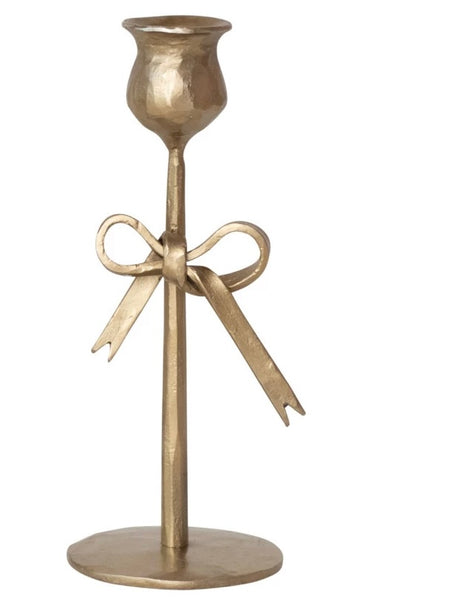8" Hand Forged Iron Taper Holder with Bow