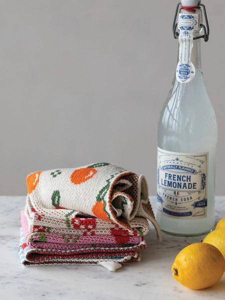 Cotton Knit Dish Cloth With Fruit Pattern